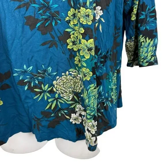 J Jill Wearever Collection Womens Floral Knit Stretch 3/4 Sleeve Blue Top NWT M - Picture 7 of 16